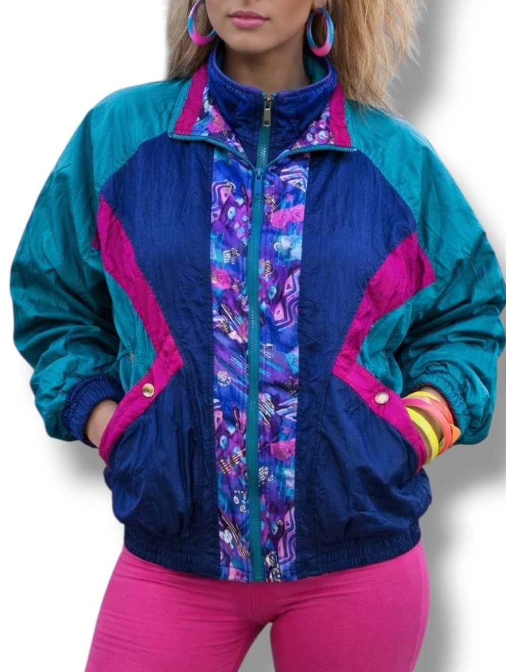Vintage 80s Track Jacket Windbreaker Oversize Small Athletech Metallic Pockets